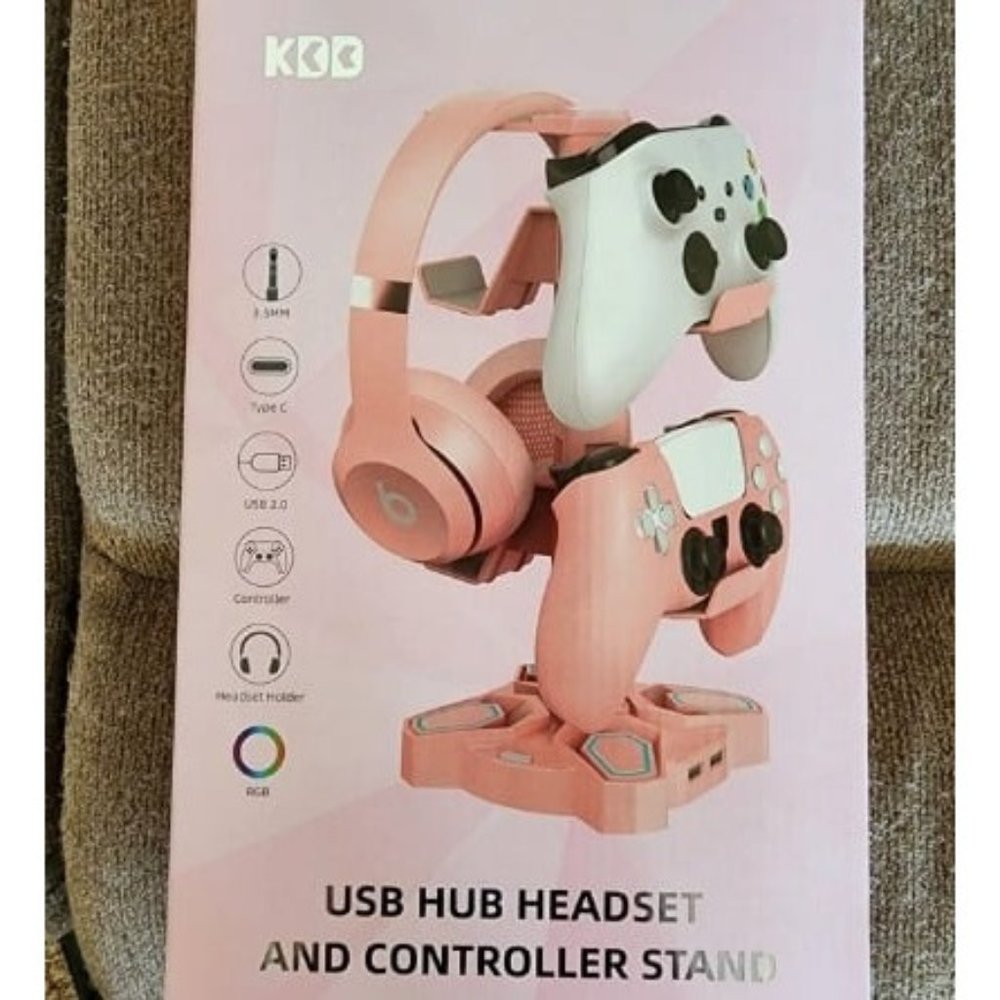 New RGB Headphone Stand with 9 Light Modes - Rotatable Pink Game